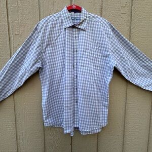 Alan Flusser Blue and White Dress Shirt with Classic Gingham Pattern